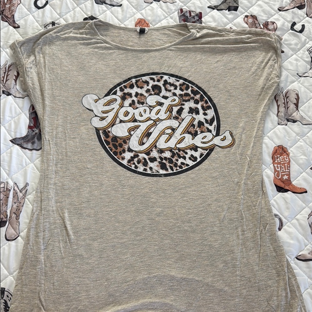 Good Vibes Leopard Print Beige Women's Top